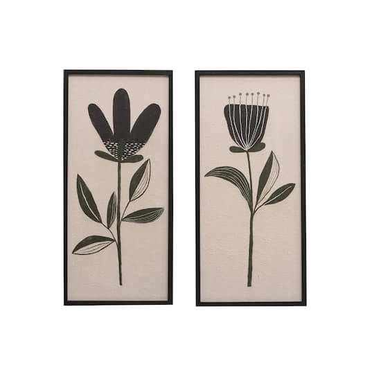 Hello Honey® Black & Cream Flowers Wood Framed Textured Wall Décor Set